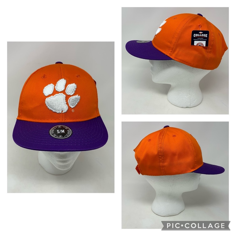 Clemson College NWT Tiger Paw Unisex Ball Cap Hat Orange Purple Size S/M